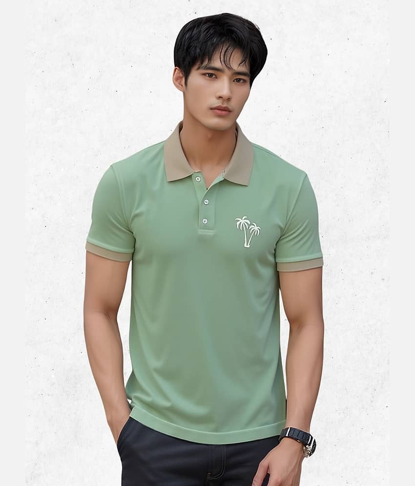 TAZO Men Cotton Blend Regular Fit Printed Polo T Shirt ( Olive Green )