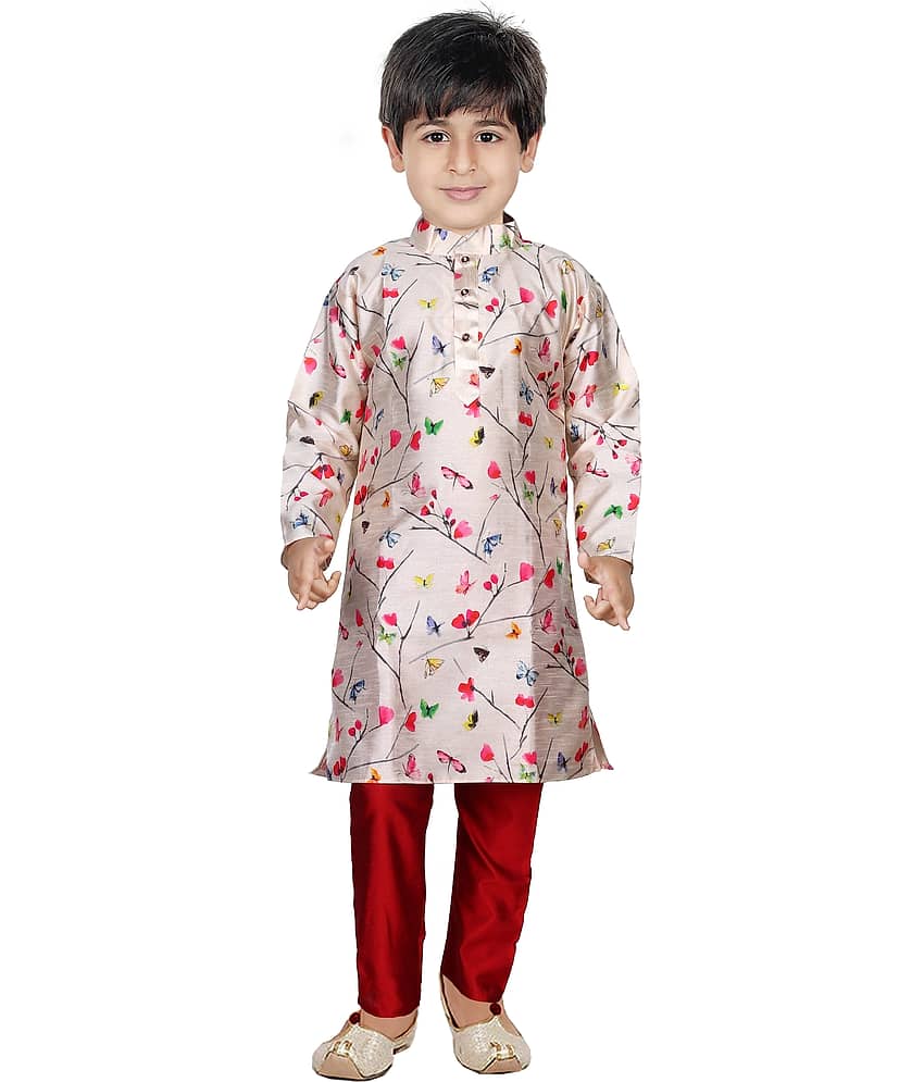 hrr Baby Boys Cotton Blend Solid - Pattern Kurta Pyjama Set ( Beige , Pack of 1 )