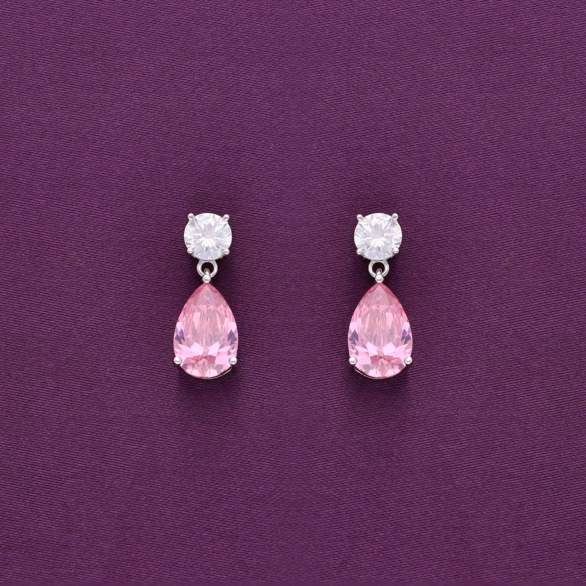 Royale Droplets Silver Drop Earrings-Pink Stone / Silver