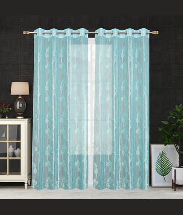 Homefab India SelfDesign Semi-Transparent Eyelet Door Curtain 7ft (Pack of 2) - Turquoise