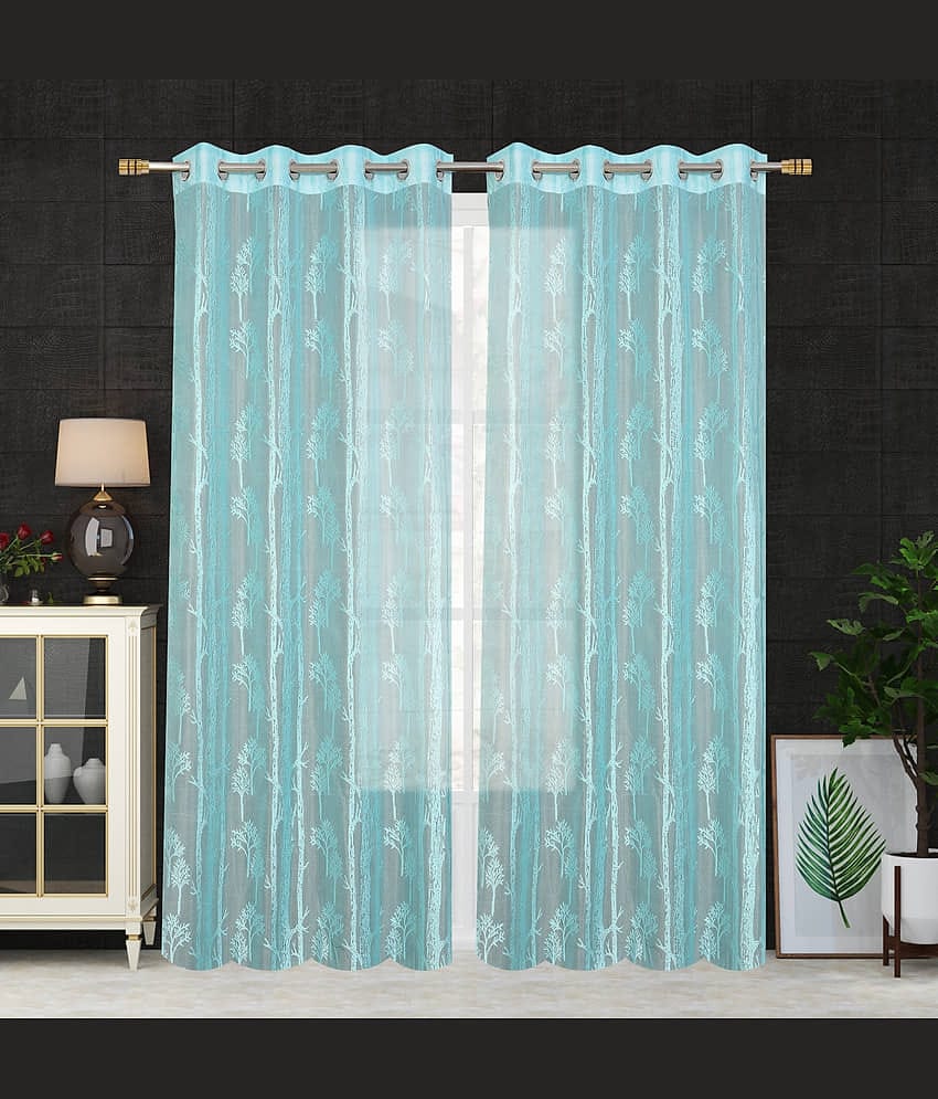 Homefab India SelfDesign Semi-Transparent Eyelet Door Curtain 7ft (Pack of 2) - Turquoise