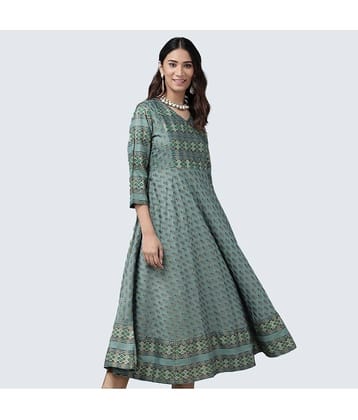 Yash Gallery - Green Rayon Women's Flared Kurti ( Pack of 1 )