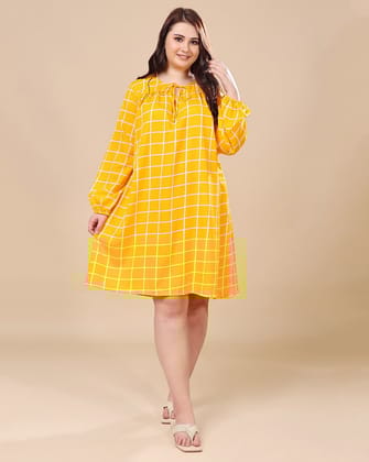 Yellow Checked Dress-L / Yellow
