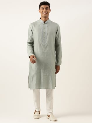 GREYISH BLUE JACQUARD KURTA-Made To Measure / Only Kurta - No Lowers