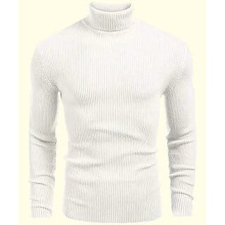 Fashlook Solid High Neck Wool Blend Casual White Full Sleeve T-Shirt For Mens
