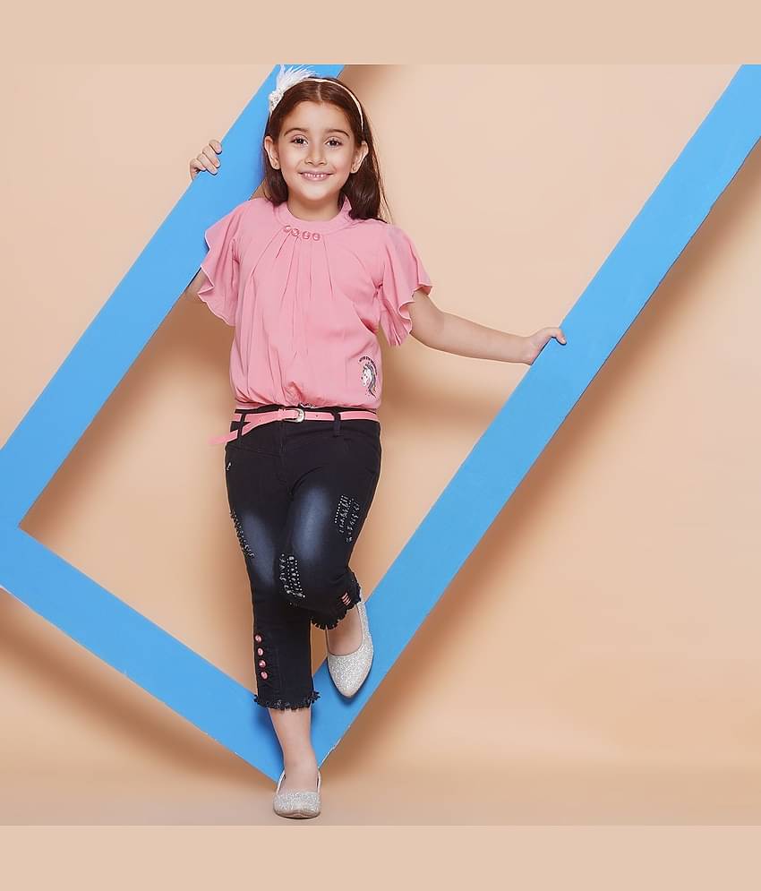 Arshia Fashions Pack of 1 Girls Denim Top With Capris ( Pink )