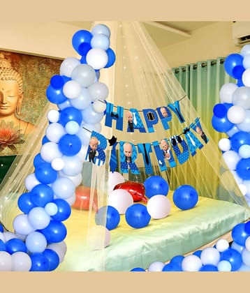 Zyozi Boss Baby Theme Cabana Tent Birthday Decorations | Tent Birthday Decorations | Birthday Decorations Combo - Banner, Net Curtains For Birthday Decorations With Rice Light (Pack Of 32)