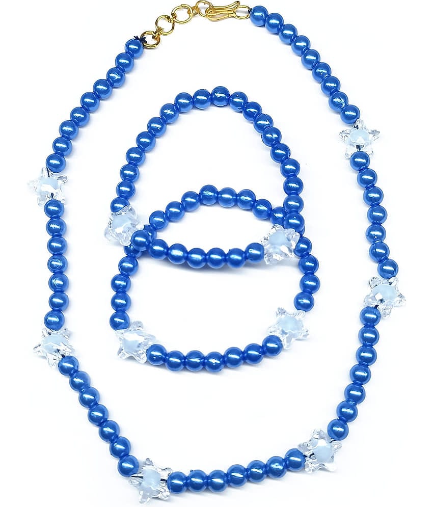 DAIVYA WELLNESS Blue Pearls Necklace Set ( Pack of 1 )