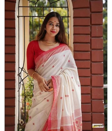 JULEE Banarasi Silk Embellished Saree With Unstitched Blouse Piece ( White )