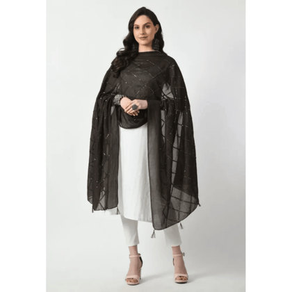 Generic Women's Chanderi Self Design Dupatta (Dark Browm, Length:&nbsp;Free Size)