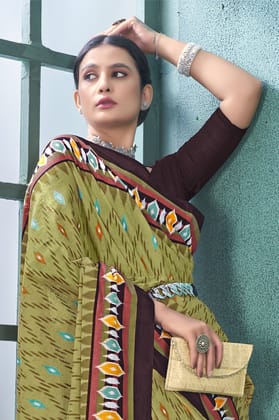 Handicraft Women's Ikat Pure soft Cotton Saree With Blouse Piece