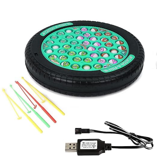 Braintastic Rechargeable Fishing Game Fish Catching Game Toy 45 Fishes with Big Round Pond & Fish 4 Catching Sticks, Durable, Entertaining & Skill-Building for Kids (Green)