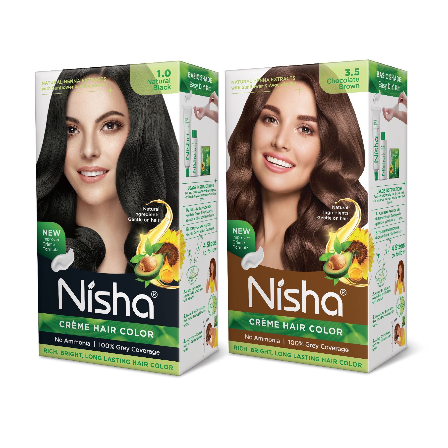 Nisha Creme Hair Color Combo, Pack of 2 Natural Black & Chocolate Brown
