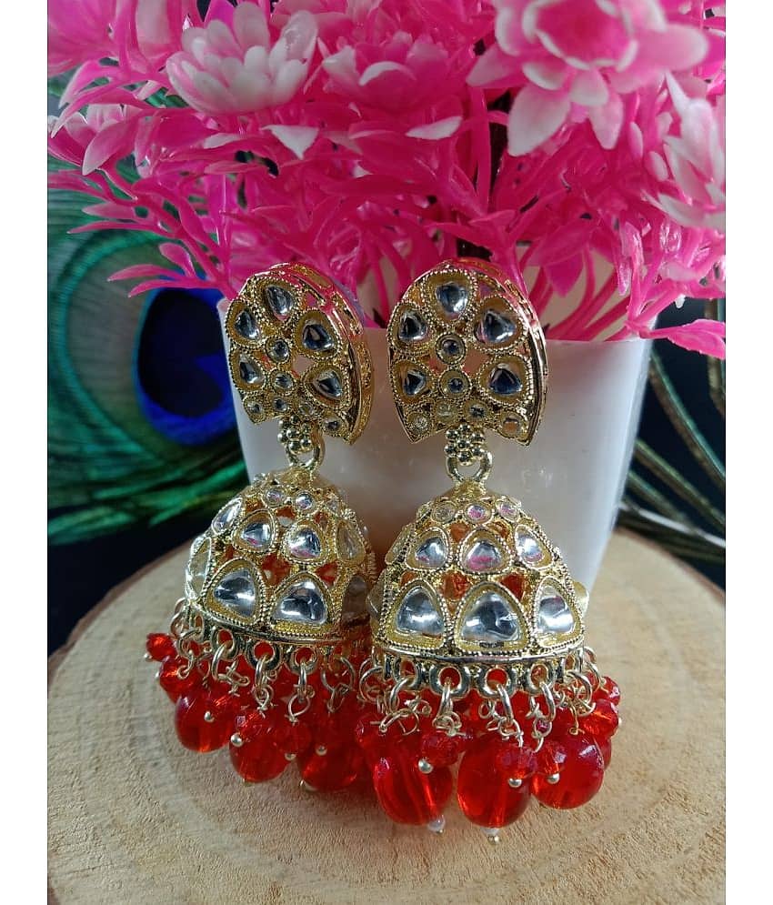 Jiyanshi fashion Red Jhumki Earrings ( Pack of 1 )