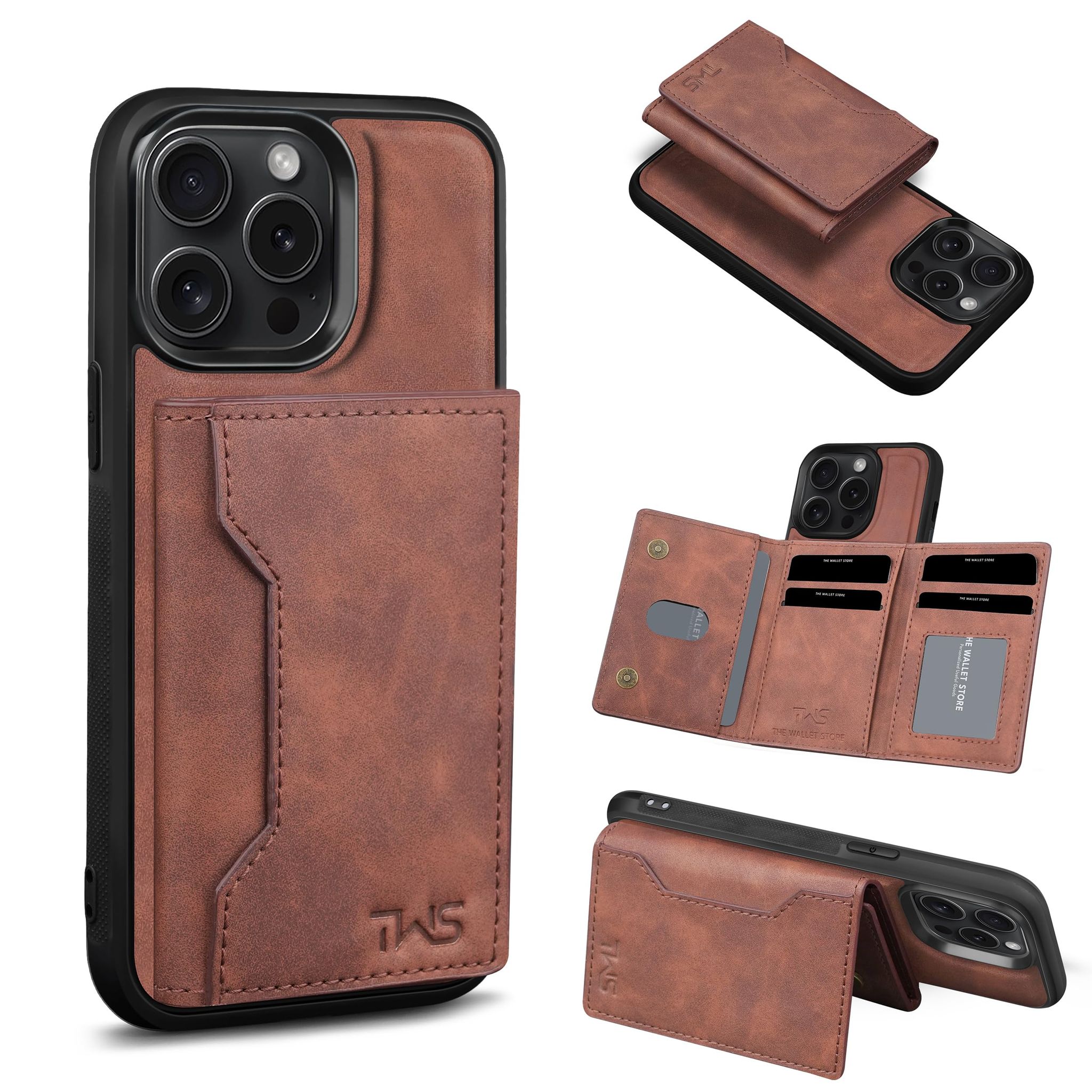 The Wallet Store Premium Leather iPhone Case Cover With Detachable Cardholder - Brown - iPhone 13 Pro Max