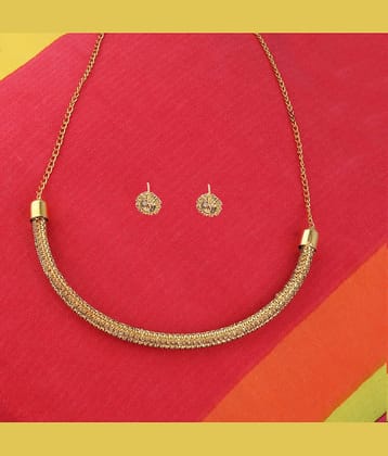 Silver Shine Alloy Golden Choker Traditional Gold Plated Necklaces Set