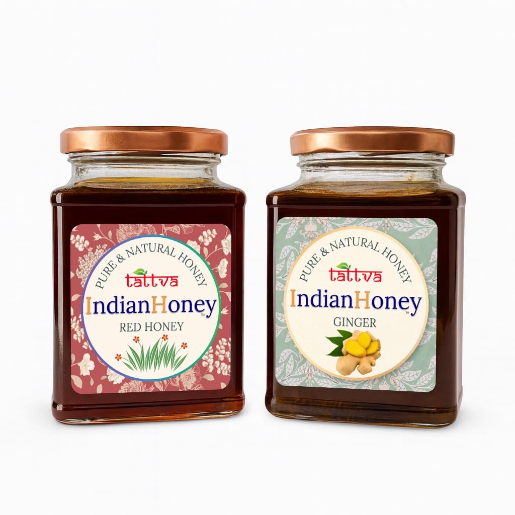 IndianHoney Red Honey with Ginger Honey Combo (Pack of 2) | Pure & Natural | 1kg (500g Each) | Unprocessed & Unfiltered Natural Sweetener