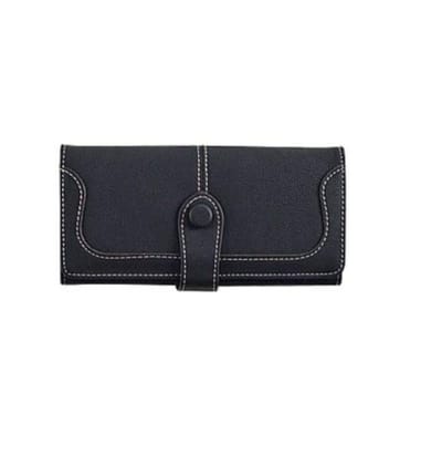 Women's Faux Leather Medium Snap Button Wallet (Black)
