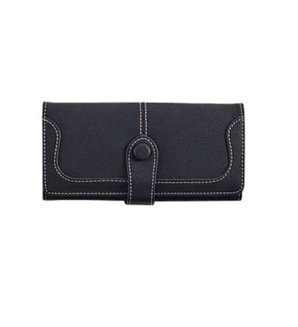 Women's Faux Leather Medium Snap Button Wallet (Black)