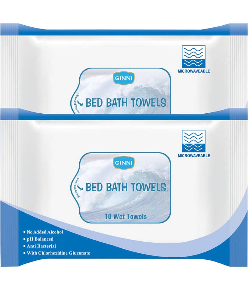 Ginni Hygiene Bed Bath Towel For Adults & Patients (Pack of 2) (10 Wipes/Pack) Wet Wipes ( 20 Pcs )