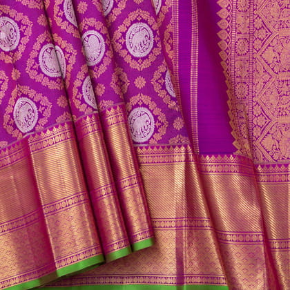 Magenta Kanchipuram Silk Saree With Medium Border Handwoven Pure Silk For Wedding Wear PV NYC 1130
