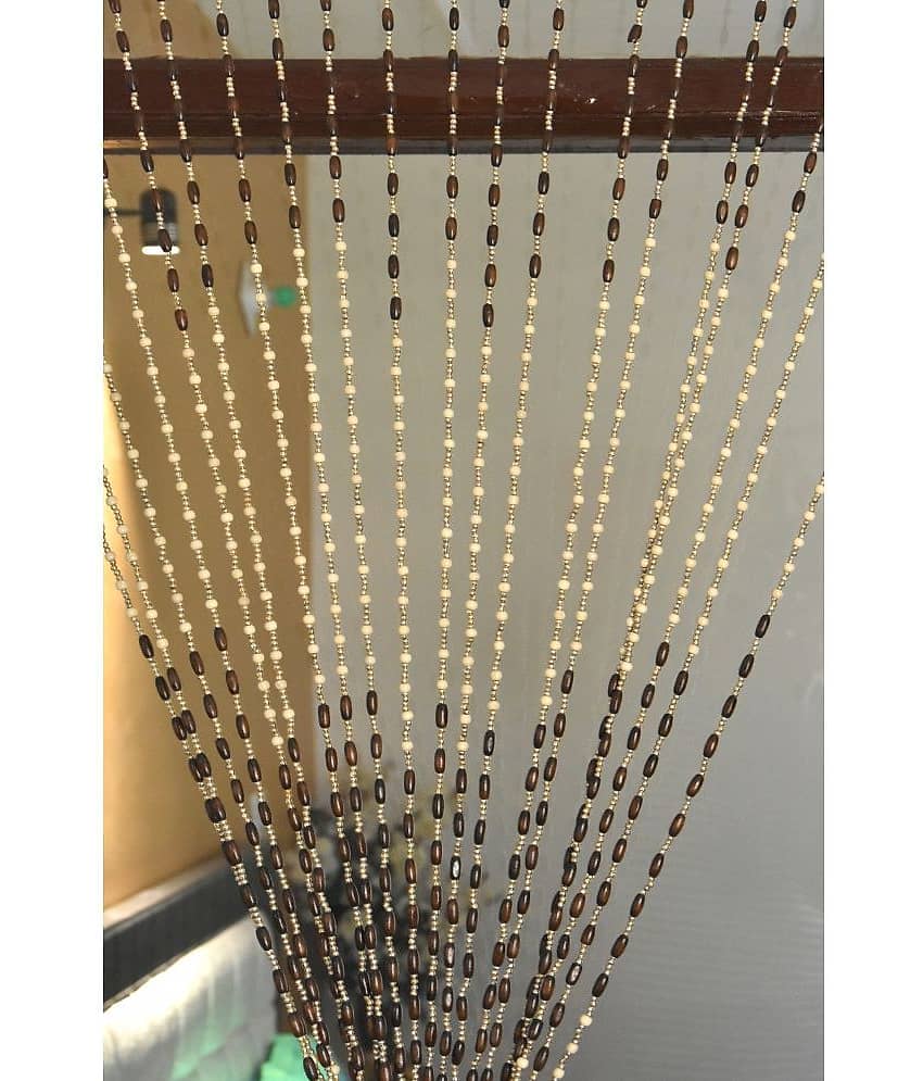 Homefab India Beaded Semi-Transparent Eyelet Long Door Curtain 9ft (Pack of 1) - Beige