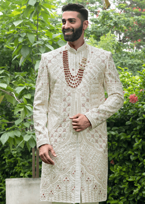 Warm Ivory Embroidered Sherwani-Floral
