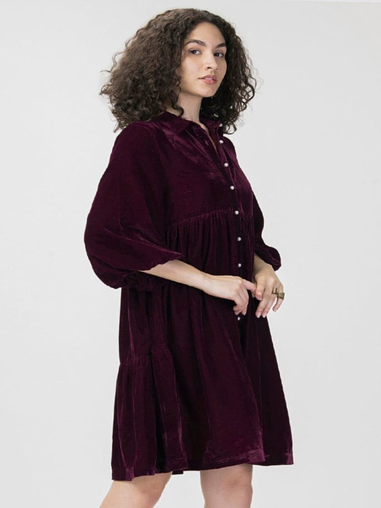 Gathered Velvet Party Dress