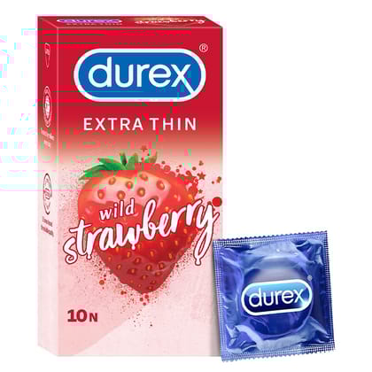 Durex Extra Thin Wild Strawberry Flavoured Condoms For Men - 10s