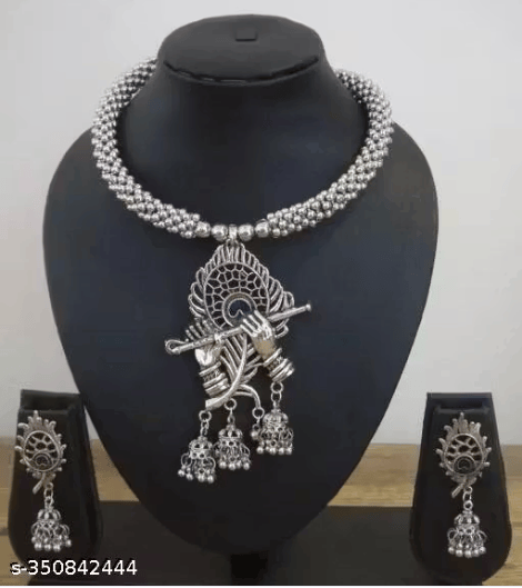 Radha Krishna Flute Type Necklace and Earring Jewelry Set