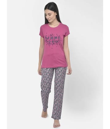 LYRA Fluorescent Pink Cotton Women's Nightwear Nightsuit Sets ( Pack of 1 )