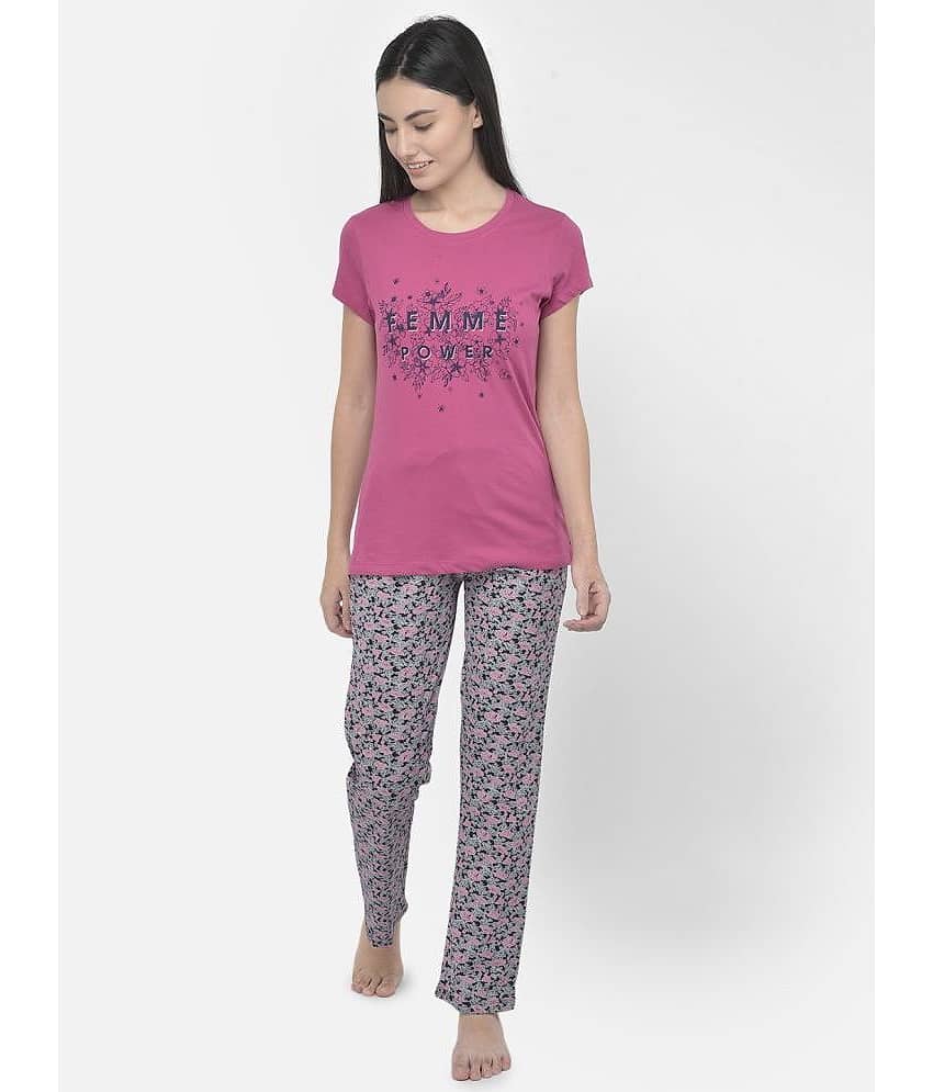 LYRA Fluorescent Pink Cotton Women's Nightwear Nightsuit Sets ( Pack of 1 )