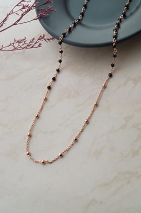 Minimal Beaded Station Rose Gold Plated Sterling Silver Mangalsutra Necklace-Rose