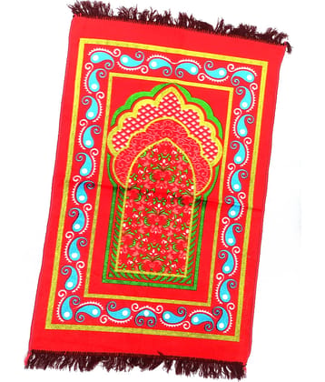 ALRAZA LOOMS Red Single Anti-skid Velvet Prayer Mat ( 110 X 70 cm )