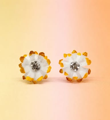 PUSPA HANDICRAFTS WORLD Pair of Yellow–White Stud Earrings – 1 Pair