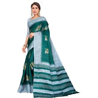 SVB Sarees Womens Dark Green Colour Printed Saree