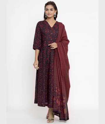 miravan Maroon Cotton Anarkali Kurti -