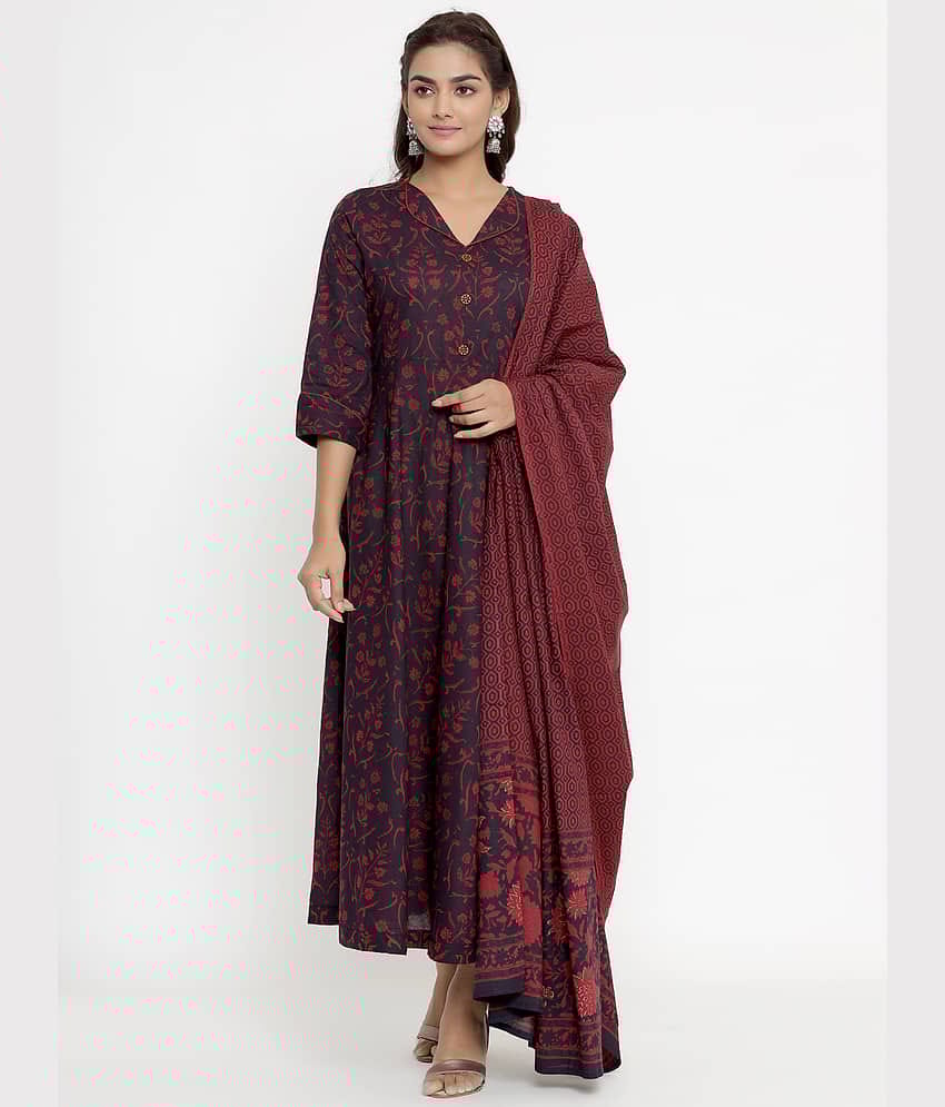 miravan Maroon Cotton Anarkali Kurti -