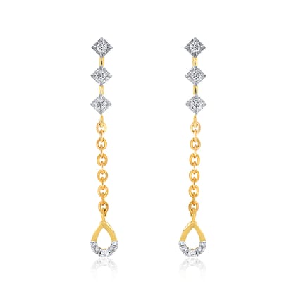 Senco Gold 18K Yellow Gold Sparkling Pendulum Diamond Drop Earrings ( Gold Weight - 1.6 g / 0.12 Ct / HI-SI )