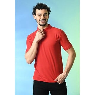 PrintCultr Solid Men Polo Neck Cotton Blend Red T-Shirt