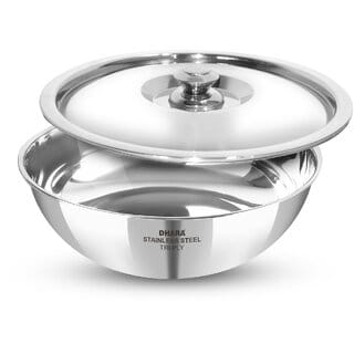 Dhara Stainless Steel Gas and Induction Compatible Triply Tasla with Lid 3 Liter, 26 cm Dia, 2.5mm Thickness