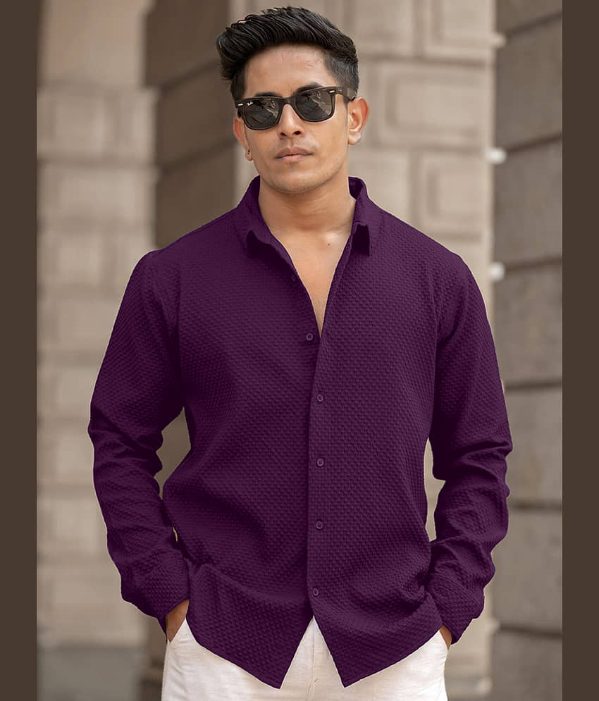WEBRIC Cotton Blend Regular Fit Self Design Full Sleeves Men's Casual Shirt - Maroon ( Pack of 1 )