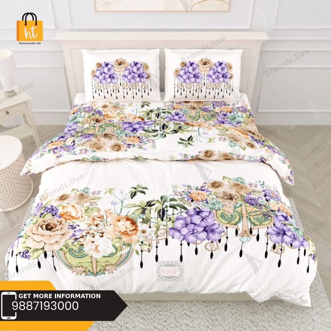 3001-Hometrade India-Standard King Size (90*108 Inches) Double Bedsheet With 2 Pillow Cover-RJ-14-Jaipur lining-3255