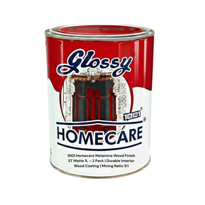 1001 Homecare Melamine Wood Finish ST Gloss 1L  2 Pack | Durable High-Gloss Interior Wood Coating | Mixing Ratio 9:1