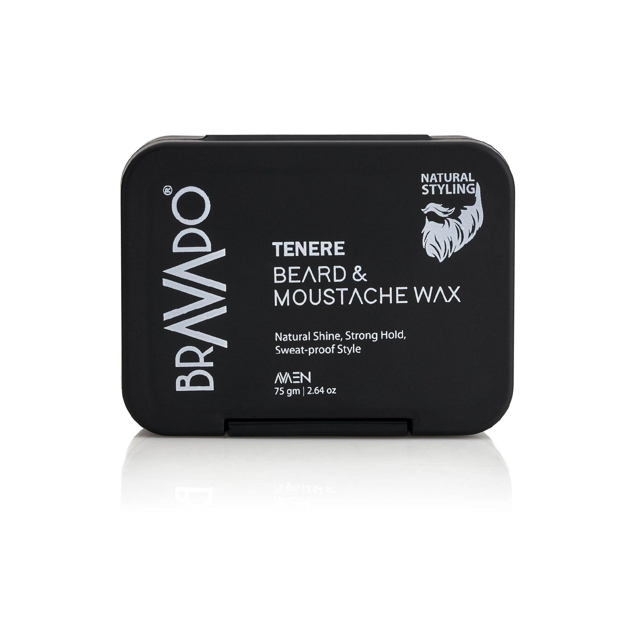 BRAVADO Tenere Beard and Mustache Wax for Men | Sweat-proof, Maximum Strong Hold | Non-Sticky, Frizz Control, Nourishing Styling, Shiny Beards & Mustaches | Beard Wax, Beard Care, Mustache Wax | 75g