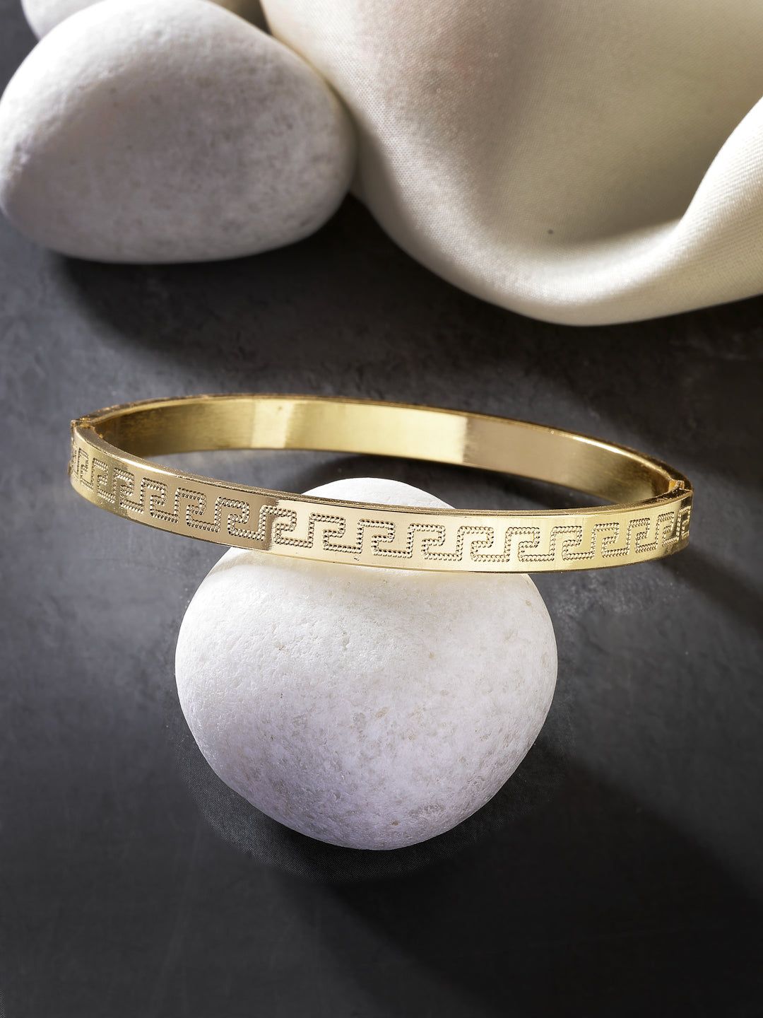 NVR Men Gold-Plated Stainless Steel  Kada Bracelet-Gold