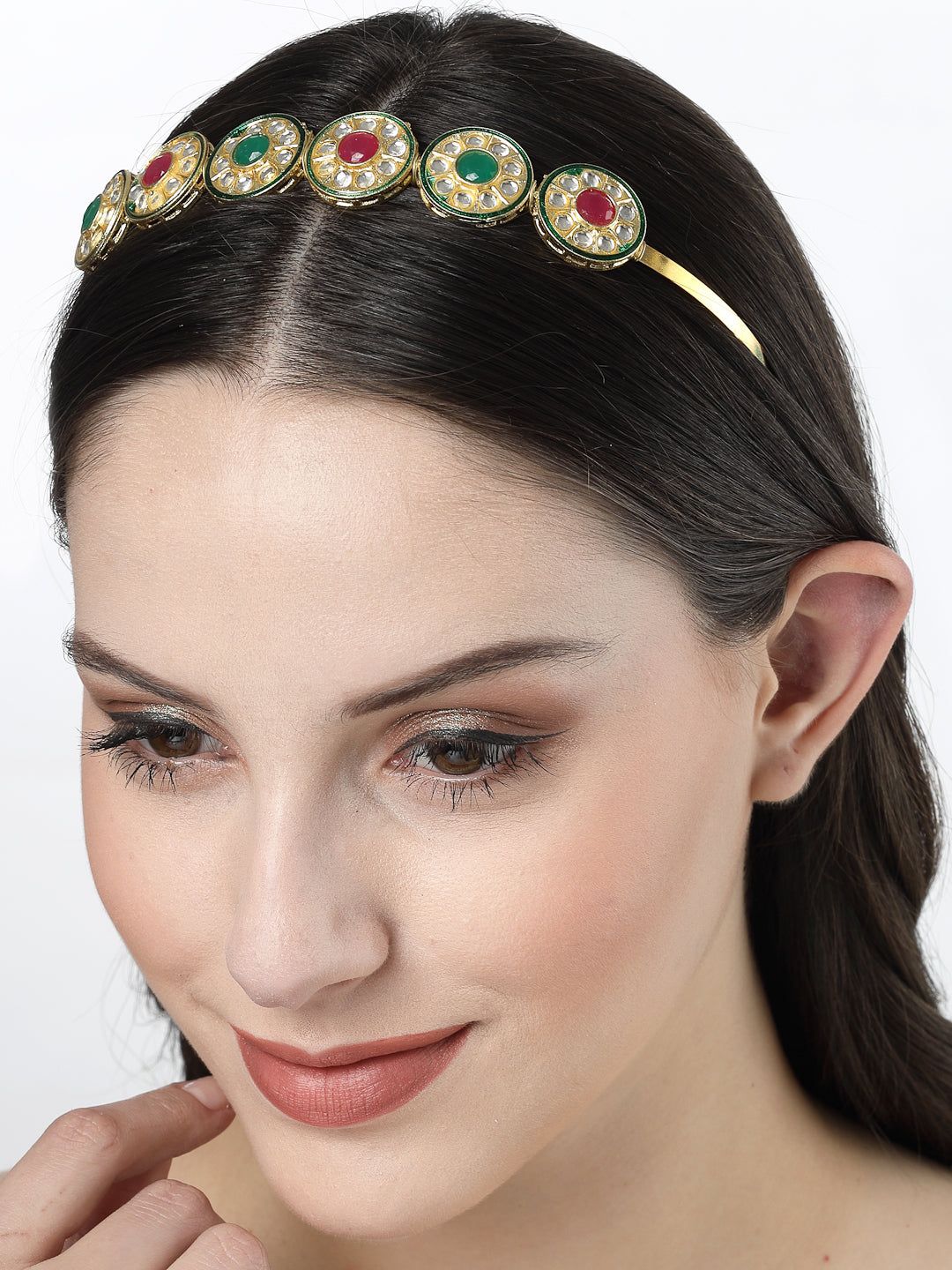 NVR Women Multi colour Kundan Gold-Plated Embellished Hairband-Onesize / Gold / Metal