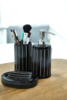 Modern Round Black Ceramic Bath Set - Pack of 3