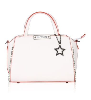 Women's Faux Leather Metal Beads Handbag (White)