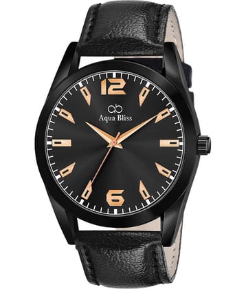 AQUA BLISS - Black Leather Analog Men's Watch